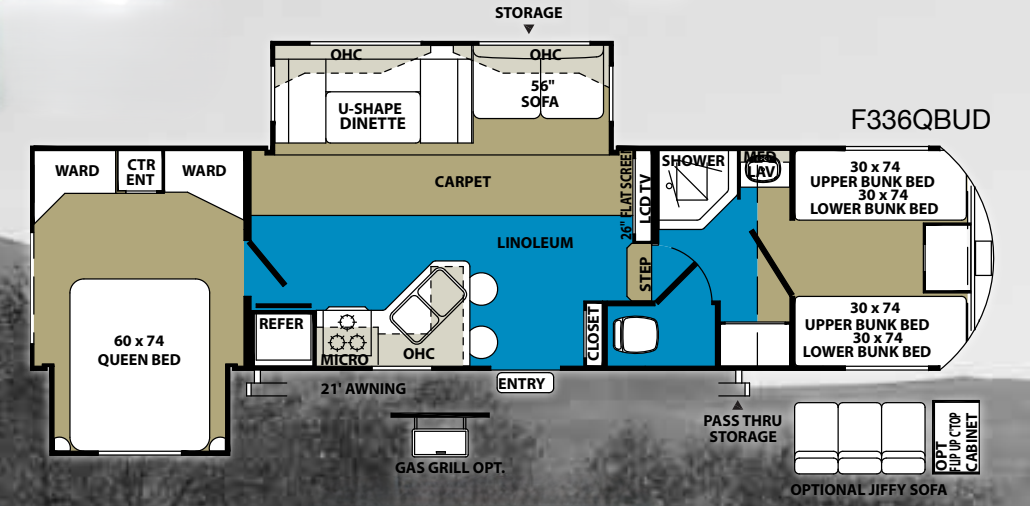 View 2010 Forest River Wildwood Heritage Glen 336QBUD complete specs and manufacturer brochures
