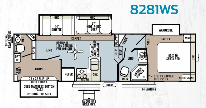 View 2013 Forest River Rockwood Signature Ultra Lite 8281WS complete specs and manufacturer brochures