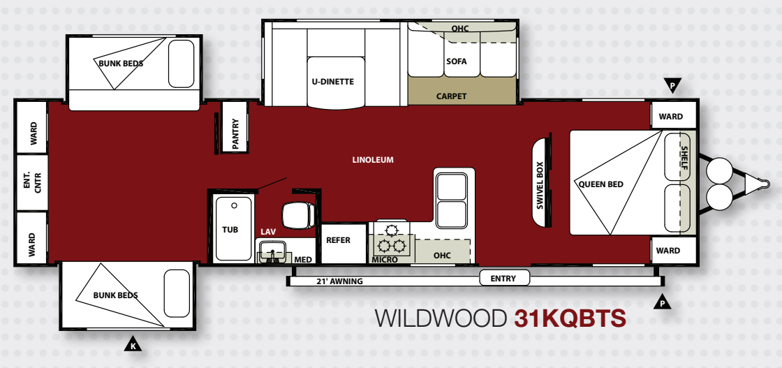 View 2013 Forest River Wildwood 31KQBTS complete specs and manufacturer brochures