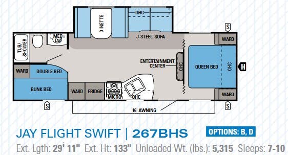 View 2014 Jayco Jay Flight Swift 267BHS complete specs and manufacturer brochures