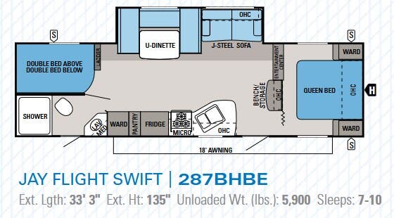 View 2014 Jayco Jay Flight Swift 287BHBE complete specs and manufacturer brochures