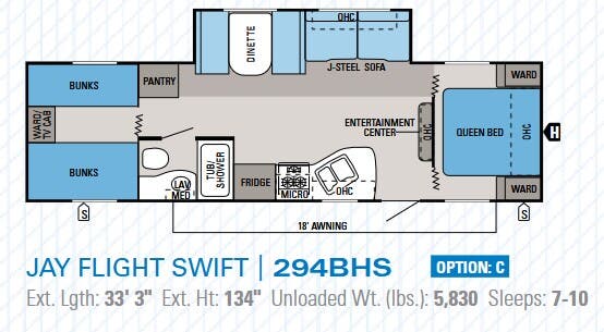 View 2014 Jayco Jay Flight Swift 294BHS complete specs and manufacturer brochures