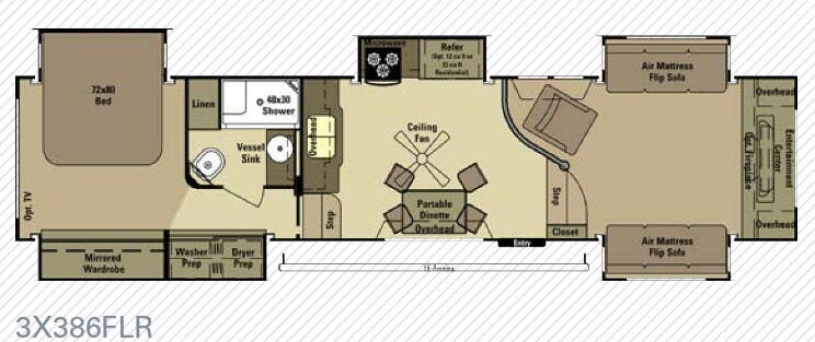 View 2015 Highland Ridge Open Range 3X 3X386FLR complete specs and manufacturer brochures