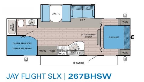 View 2016 Jayco Jay Flight SLX 267BHSW complete specs and manufacturer brochures