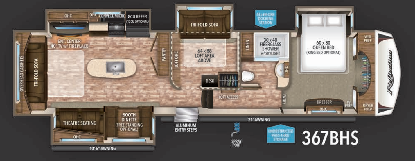 View 2017 Grand Design Reflection 367BHS complete specs and manufacturer brochures