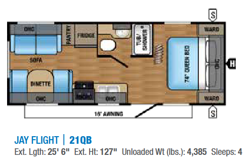 View 2017 Jayco Jay Flight 21QB complete specs and manufacturer brochures