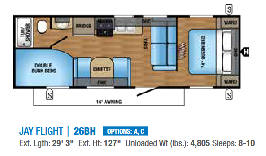 View 2017 Jayco Jay Flight 26BH complete specs and manufacturer brochures