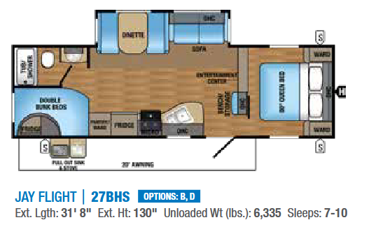 View 2017 Jayco Jay Flight 27BHS complete specs and manufacturer brochures