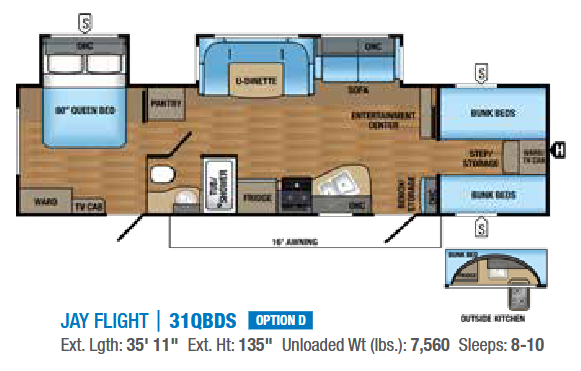 View 2017 Jayco Jay Flight 31QBDS complete specs and manufacturer brochures