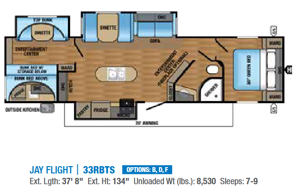 View 2017 Jayco Jay Flight 33RBTS complete specs and manufacturer brochures
