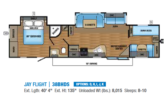 View 2017 Jayco Jay Flight 38BHDS complete specs and manufacturer brochures