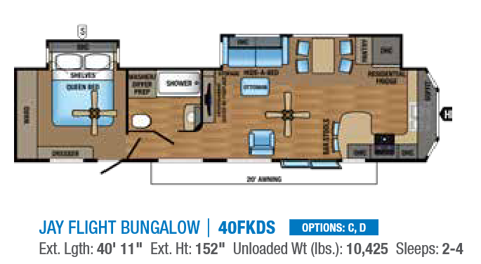 View 2017 Jayco Jay Flight Bungalow 40FKDS complete specs and manufacturer brochures