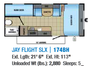 View 2017 Jayco Jay Flight SLX 174BH complete specs and manufacturer brochures