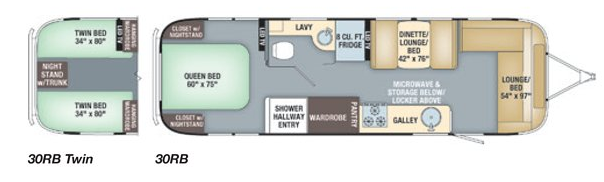 View 2018 Airstream Flying Cloud 30RB Twin complete specs and manufacturer brochures