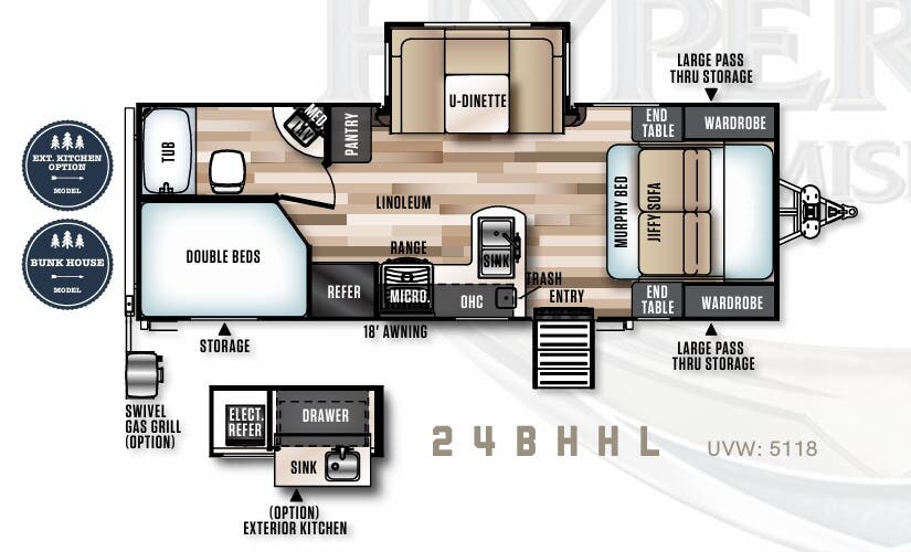 View 2018 Forest River Salem Hemisphere Hyper-Lyte 24BHHL complete specs and manufacturer brochures