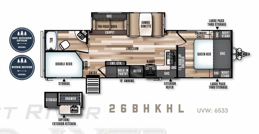 View 2018 Forest River Salem Hemisphere Hyper-Lyte 26BHKHL complete specs and manufacturer brochures