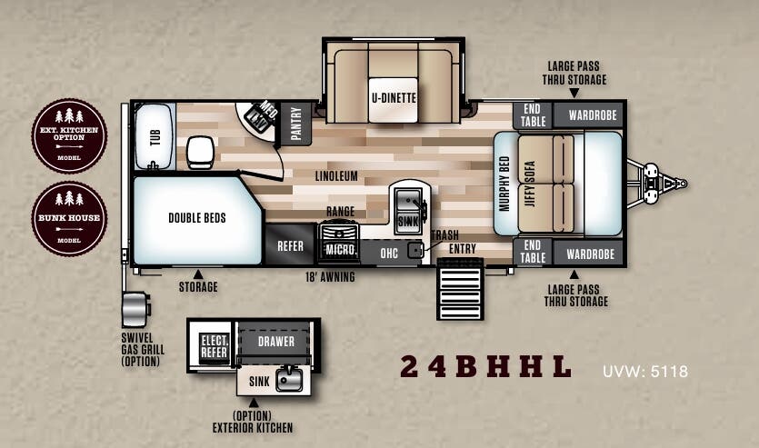 View 2018 Forest River Wildwood Heritage Glen Hyper-Lyte 24BHHL complete specs and manufacturer brochures