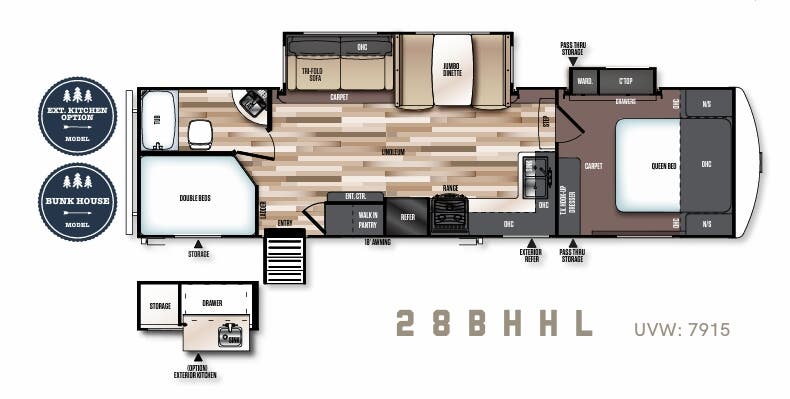 View 2018 Forest River Wildwood Heritage Glen Hyper-Lyte Hemisphere 28BHHL complete specs and manufacturer brochures