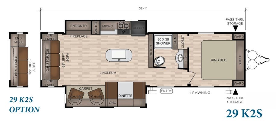 View 2019 East to West Della Terra 29 K2S complete specs and manufacturer brochures