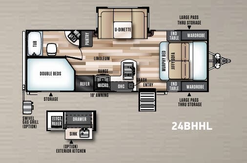 View 2019 Forest River Wildwood Heritage Glen Hyper-Lyte 24BHHL complete specs and manufacturer brochures
