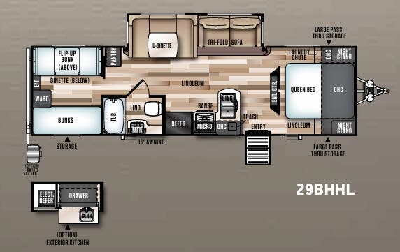 View 2019 Forest River Wildwood Heritage Glen Hyper-Lyte 29BHHL complete specs and manufacturer brochures