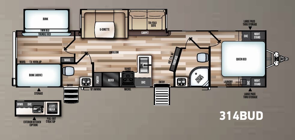 View 2019 Forest River Wildwood Heritage Glen LTZ 314BUD complete specs and manufacturer brochures