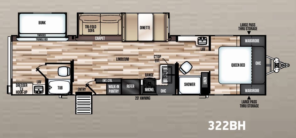 View 2019 Forest River Wildwood Heritage Glen LTZ 322BH complete specs and manufacturer brochures