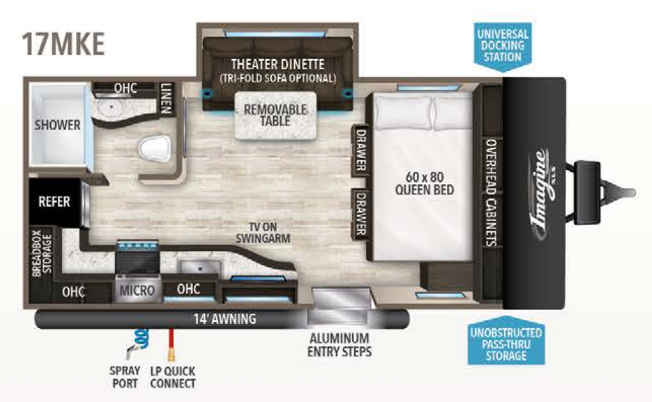 View 2019 Grand Design Imagine XLS 17MKE complete specs and manufacturer brochures