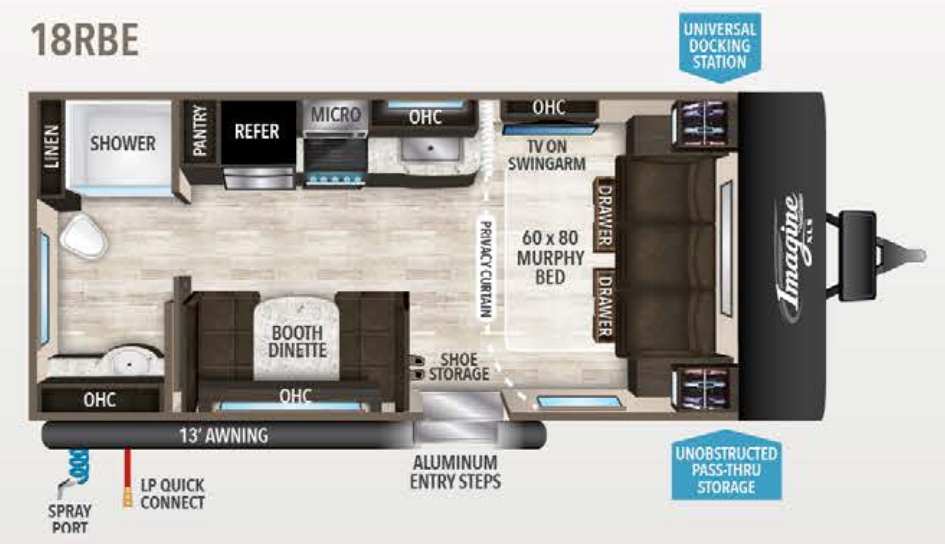 View 2019 Grand Design Imagine XLS 18RBE complete specs and manufacturer brochures