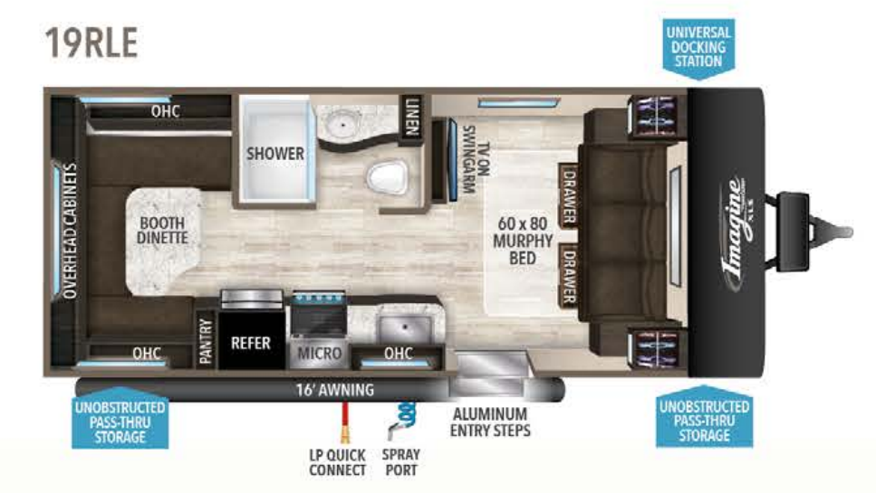 View 2019 Grand Design Imagine XLS 19RLE complete specs and manufacturer brochures