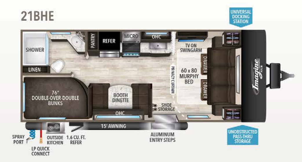 View 2019 Grand Design Imagine XLS 21BHE complete specs and manufacturer brochures