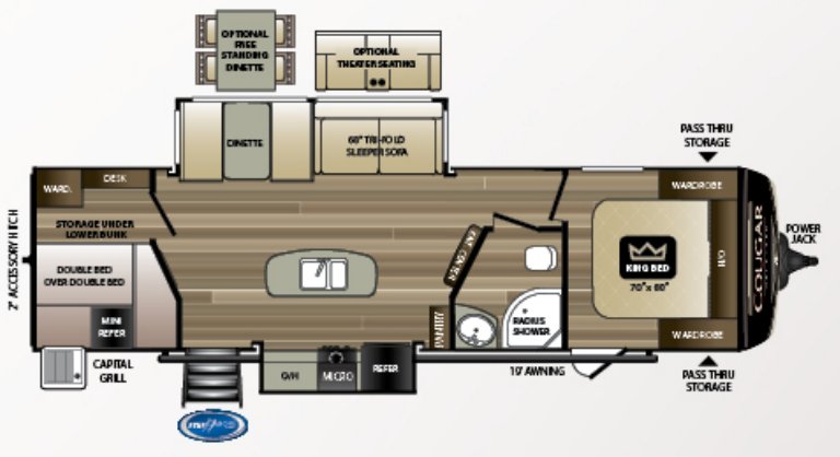 View 2019 Keystone Cougar Half-Ton 31BHKWE complete specs and manufacturer brochures