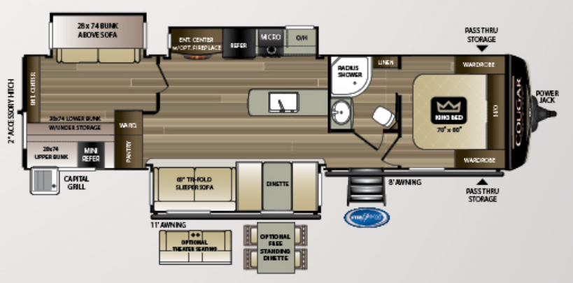 View 2019 Keystone Cougar Half-Ton 34TSB complete specs and manufacturer brochures