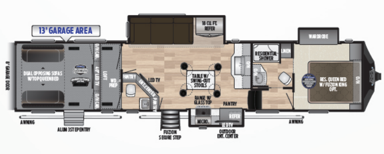View 2019 Keystone Fuzion 427 complete specs and manufacturer brochures