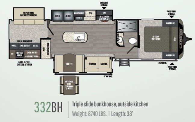View 2019 Keystone Laredo 332BH complete specs and manufacturer brochures