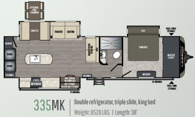 View 2019 Keystone Laredo 335MK complete specs and manufacturer brochures