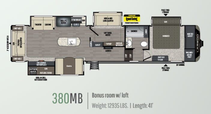 View 2019 Keystone Laredo 380MB complete specs and manufacturer brochures