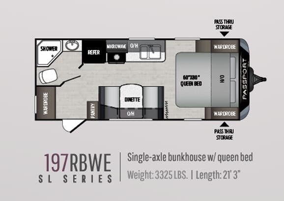 View 2019 Keystone Passport SL Series 197RBWE complete specs and manufacturer brochures