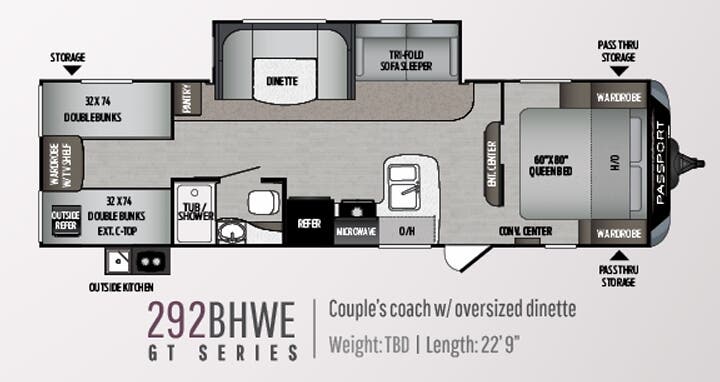 View 2019 Keystone Passport SL Series 292BHWE complete specs and manufacturer brochures