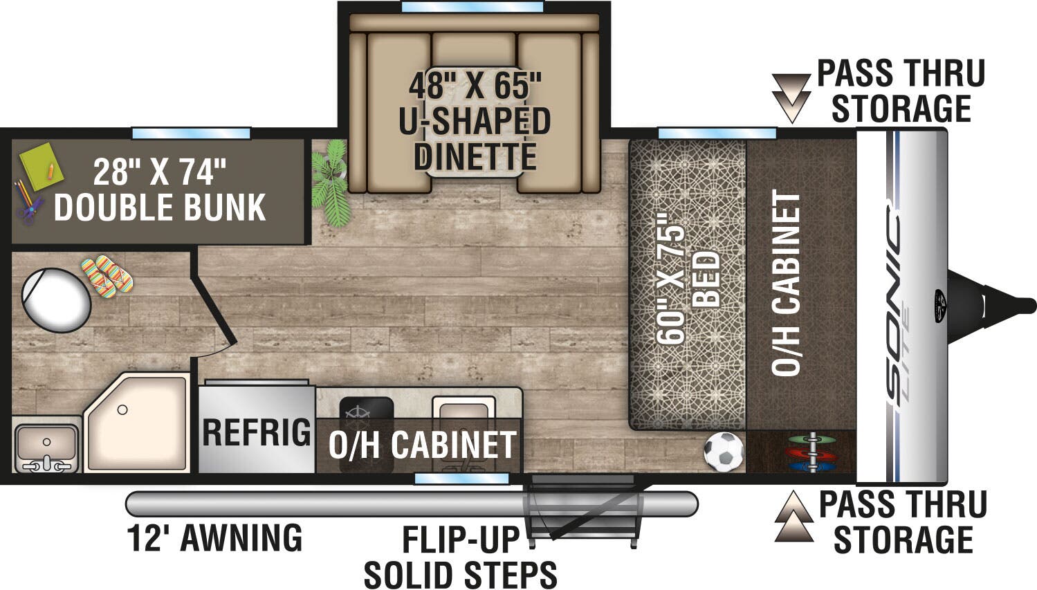 View 2019 Venture RV Sonic Lite SL169VUD complete specs and manufacturer brochures