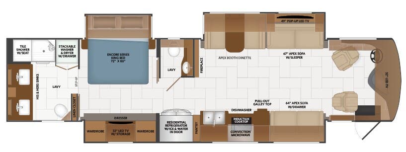 View 2020 Fleetwood Discovery LXE 40M complete specs and manufacturer brochures