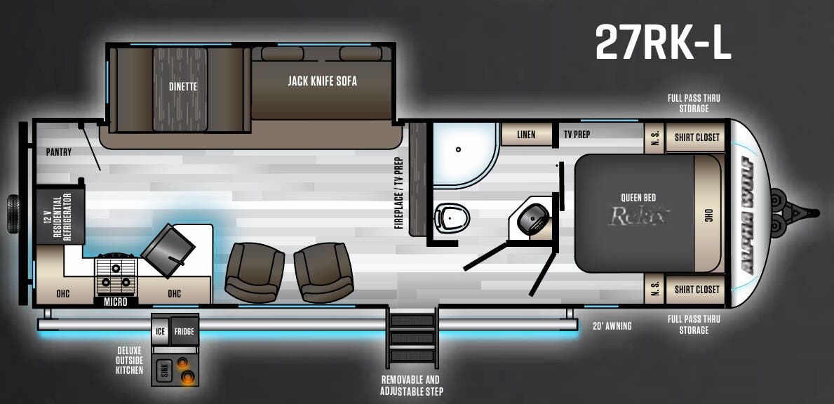 View 2020 Forest River Cherokee Alpha Wolf 27RK-L complete specs and manufacturer brochures