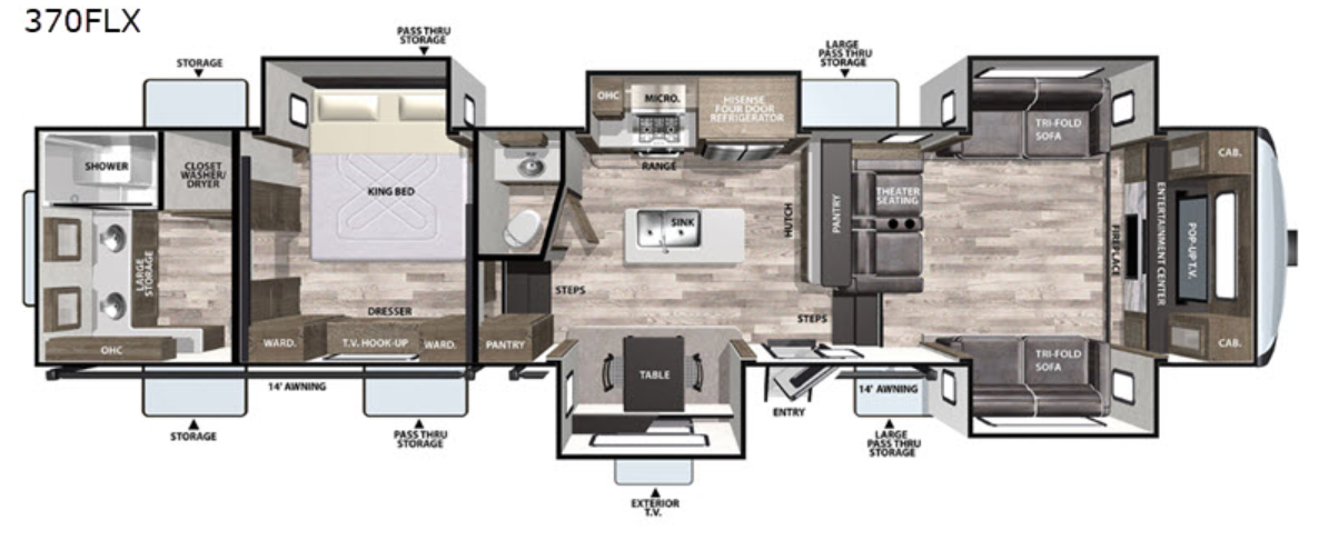View 2020 Forest River Cardinal Luxury 370FLX complete specs and manufacturer brochures