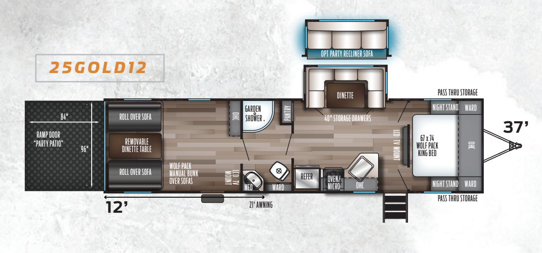 View 2020 Forest River Cherokee Wolf Pack Gold 25GOLD12 complete specs and manufacturer brochures