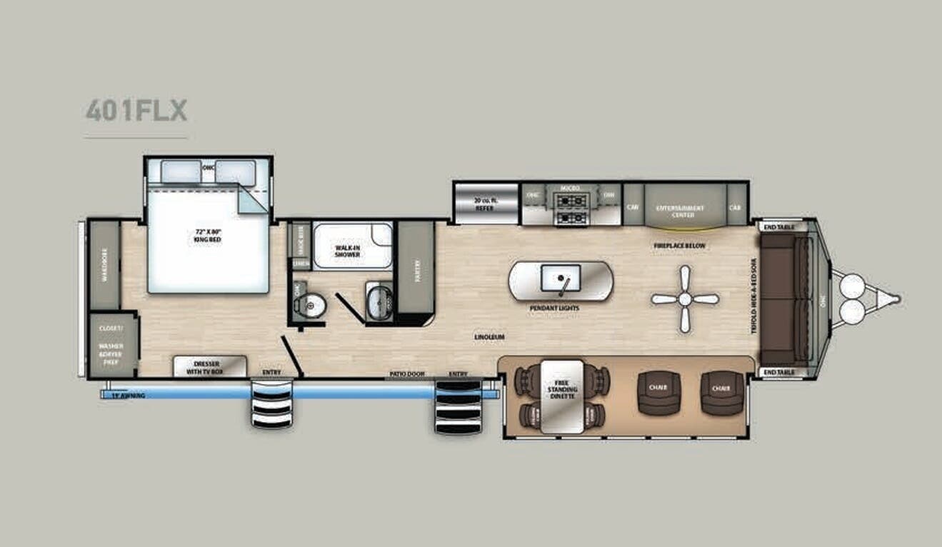 View 2020 Forest River Sandpiper Destination 401FLX complete specs and manufacturer brochures
