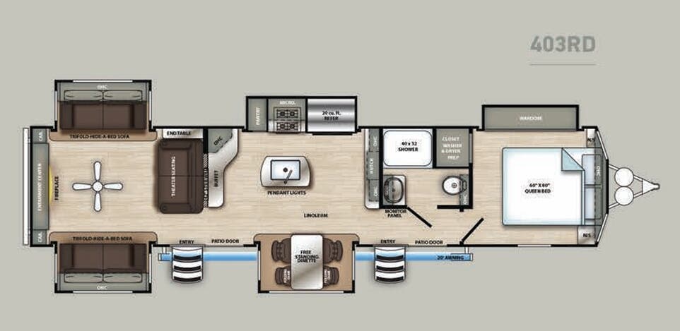 View 2020 Forest River Sandpiper Destination 403RD complete specs and manufacturer brochures