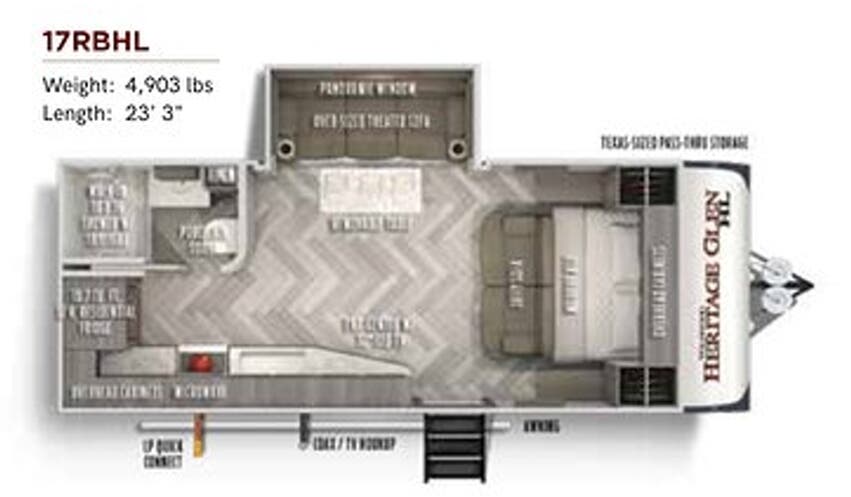 View 2020 Forest River Wildwood Heritage Glen Hyper-Lyte 17RBHL complete specs and manufacturer brochures