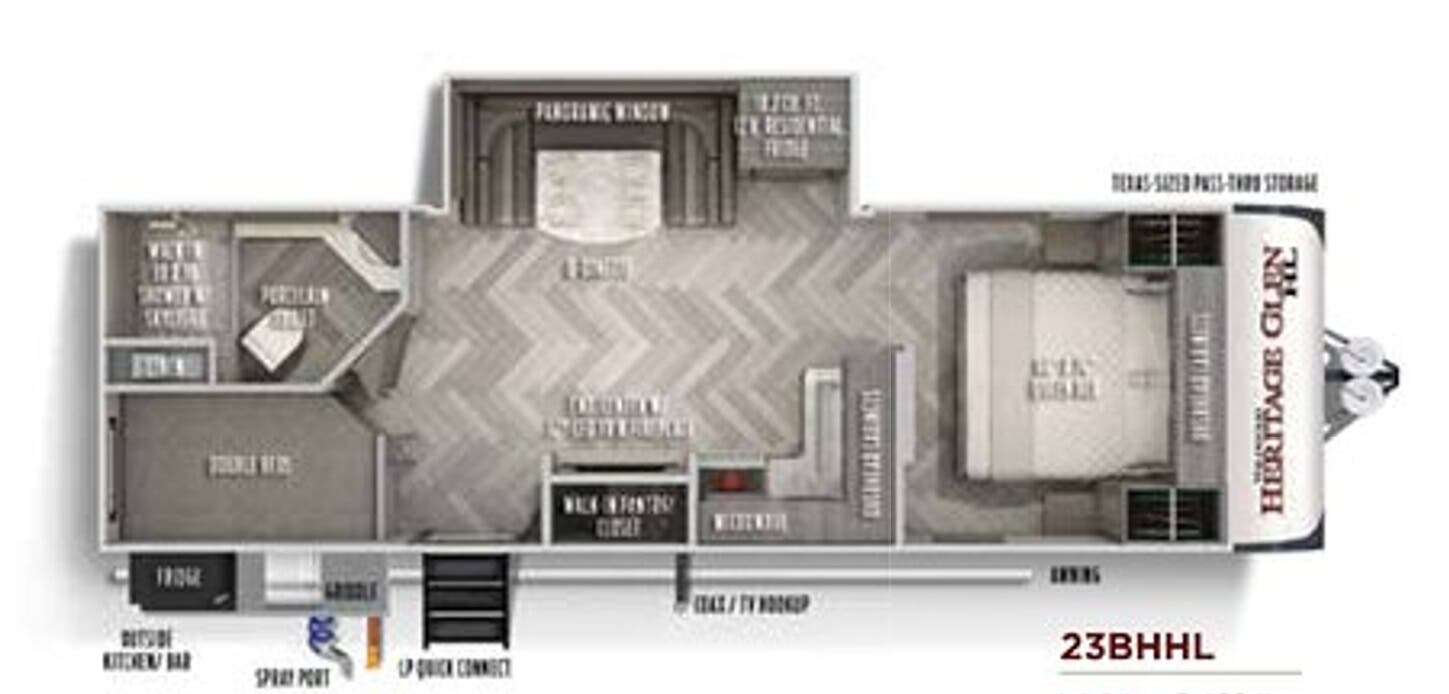 View 2020 Forest River Wildwood Heritage Glen Hyper-Lyte 23BHHL complete specs and manufacturer brochures