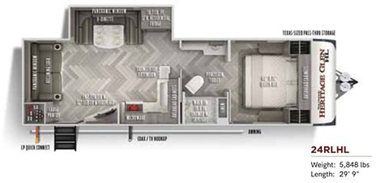 View 2020 Forest River Wildwood Heritage Glen Hyper-Lyte 24RLHL complete specs and manufacturer brochures