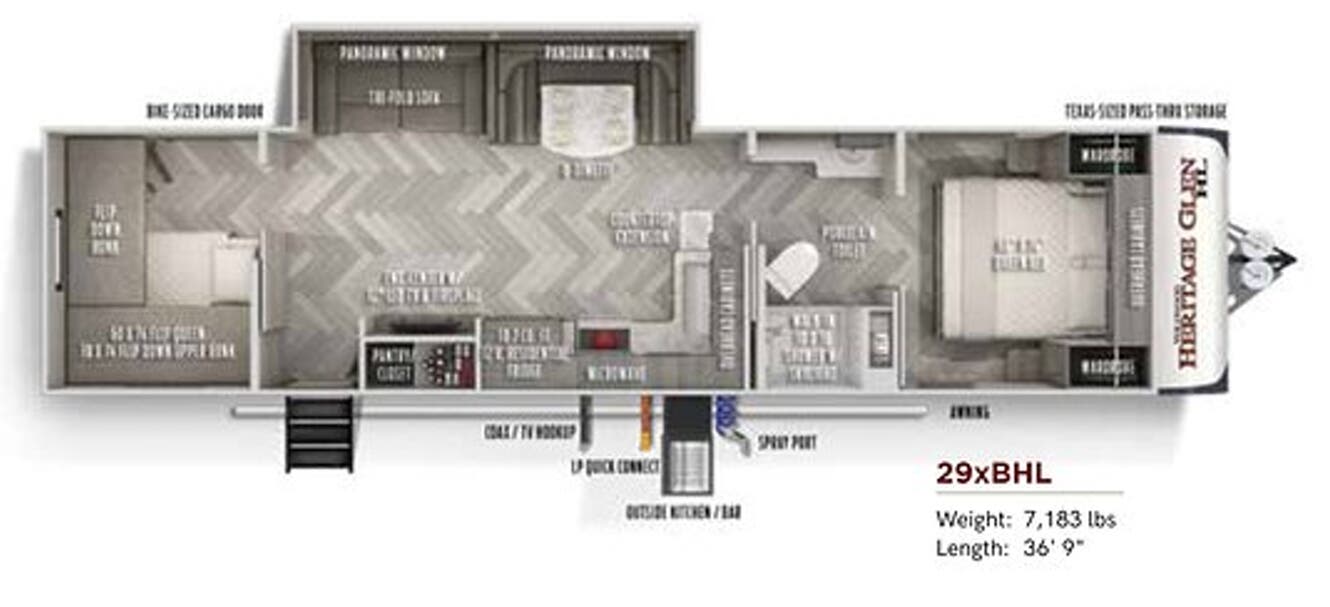 View 2020 Forest River Wildwood Heritage Glen Hyper-Lyte 29XBHL complete specs and manufacturer brochures